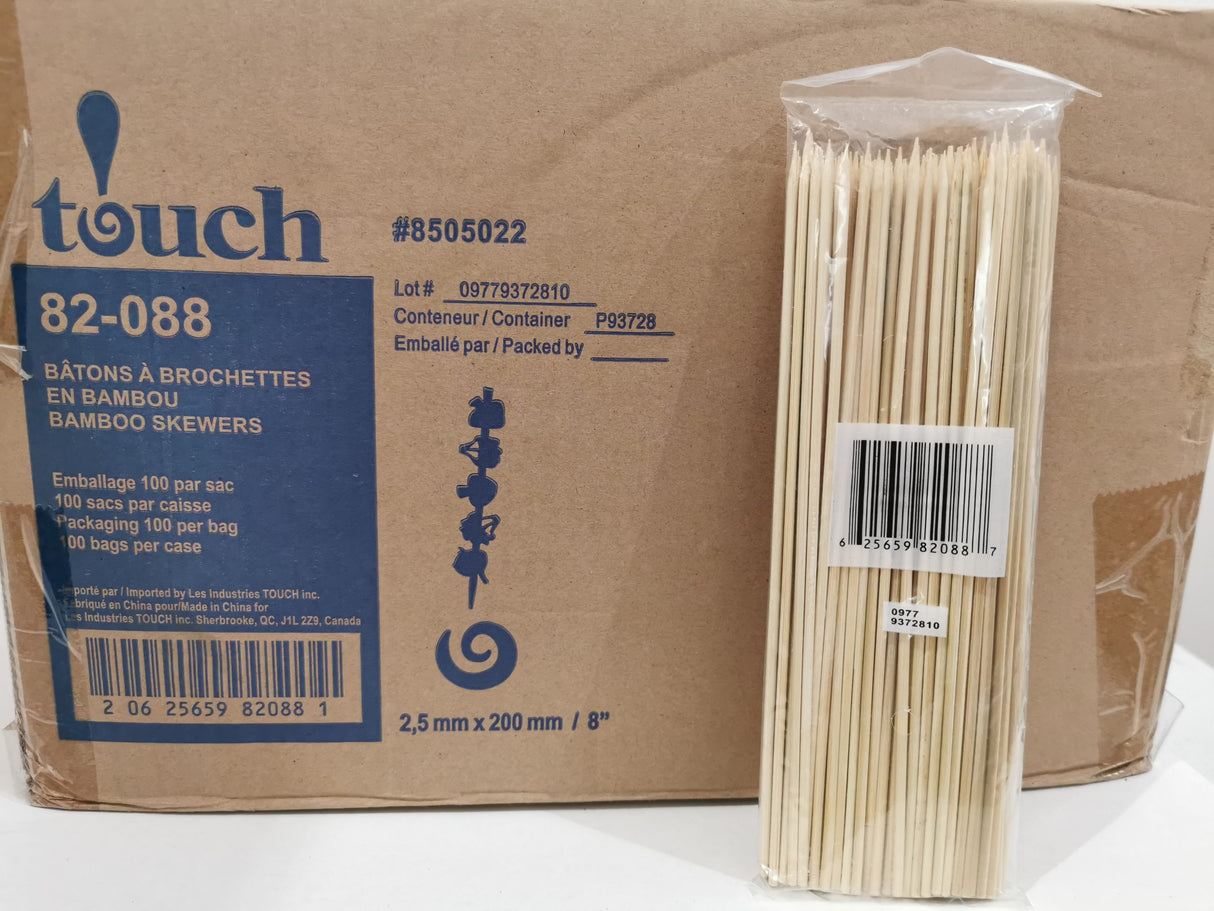 TOUCH 8" BAMBOO SKEWERS 100X100EA